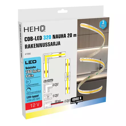 COB LED-nauha 20m 12V 4000K 95 lm/W IP65 8 mm sarja - LED-nauhat - 7280 - 2