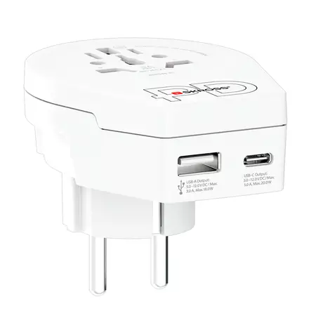 ADAPTER FOR TRAVEL FROM WORLD TO EUROPE WITH USB 2100mA - Matkailija-adapterit - 80070 - 1