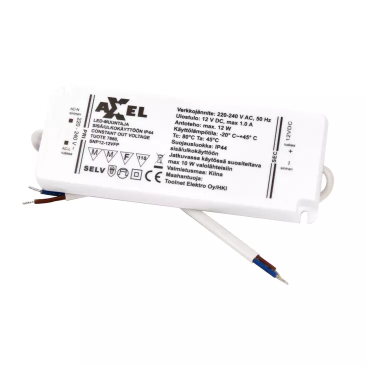 AXXEL LED muuntaja 12VDC 220-240V AC 12W IP44 - LED-muuntajat - 7660 - 1