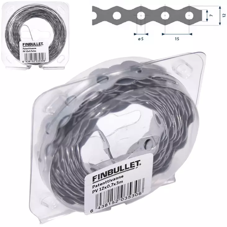 STEEL STRAP 12MMx0,7MMx3 METER PERFORATED DIAMETER: 5 mm. - Allroundbands - 3530 - 1