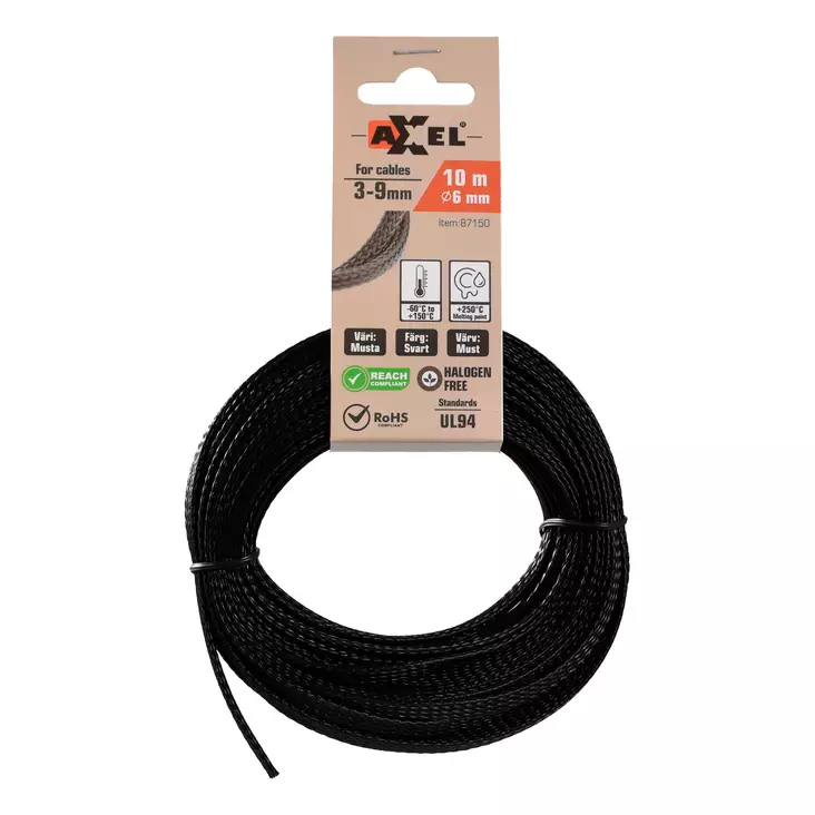 Axxel Nylonsukka musta 6 / 12 mm / 10 m - Sähköasennustarvikkeet - 87150 - 1