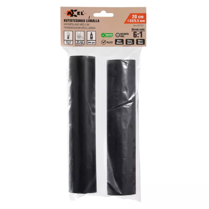 Axxel kutistesukka liimalla 33/5,5 mm × 20 cm 2 kpl - Kutistesukat - 87161 - 1