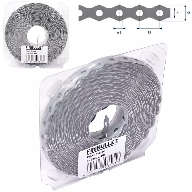 STEEL STRAP 12MMx0,7MMx10METER PERFORATED DIAMETER 5MM - Allroundbands - 3531 - 1