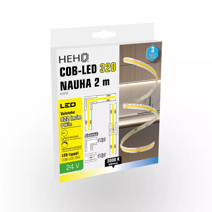 COB-LED 320 NAUHA 2 m, 922 lm/m, 8 W/m, 3000 K, 24 V - LED-nauhat - 7272 - 1