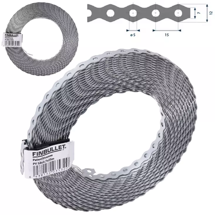 STEEL STRAP 12MMx0,7MMx25METER PERFORATED DIAMETER: 5MM - Allroundbands - 3532 - 1
