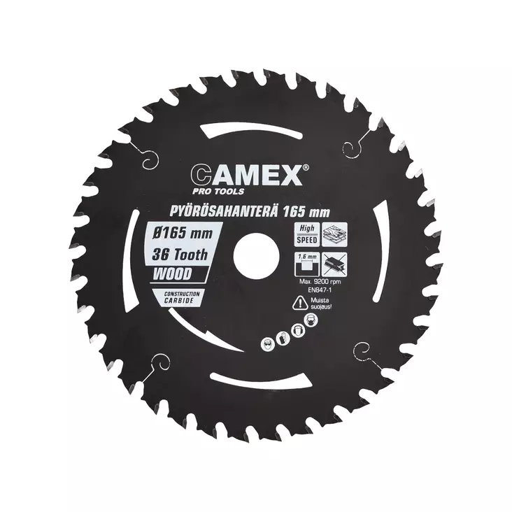 Pyörösahanterä Pro 165x20x1.6mm 36T 9200rpm Camex - Sirkkelinterät - 3722 - 1