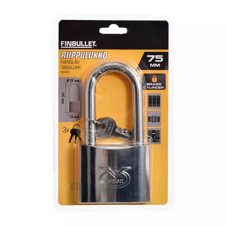 Hänglås 75 mm krom 3 nycklar - Lås - 2462 - 1