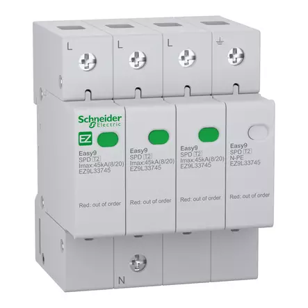 Easy9 SPD T2 3P-N 45kA 400V Ylijännitesu - Ryhmäkeskukset ja tarvikkeet - 78503 - 1