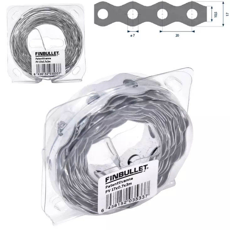 STEEL STRAP 17MMx0,7MMx3 METER PERFORATED DIAMETER: 7MM - Allroundbands - 3533 - 1