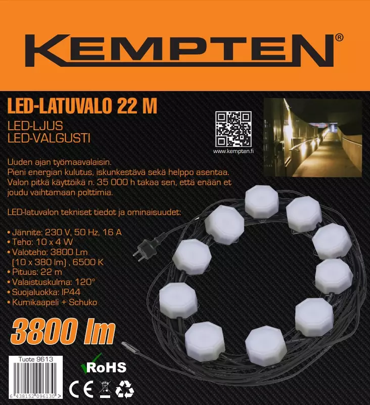 Led festoon light 22m 10 x 4W 3800LM - Byggarbetsplatsbelysning - 9613 - 1