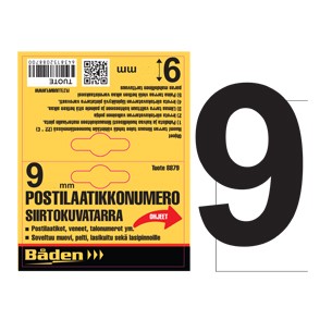 Tarranumero 9, 50mm - Självhäftande siffror och bokstäver - 8893 - 1