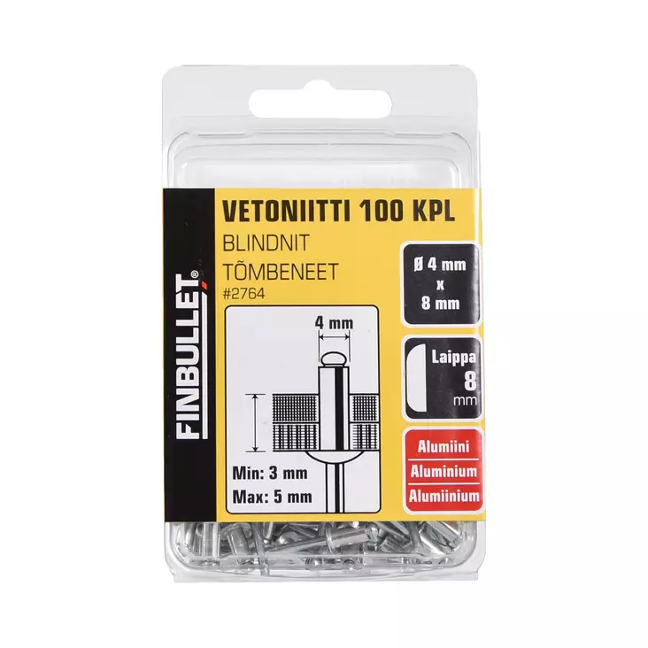 Finbullet Vetoniitti alumiini 4.0 x 8 mm laippa 8 mm 100 kpl - Vetoniittipihdit ja niitit - 2764 - 1