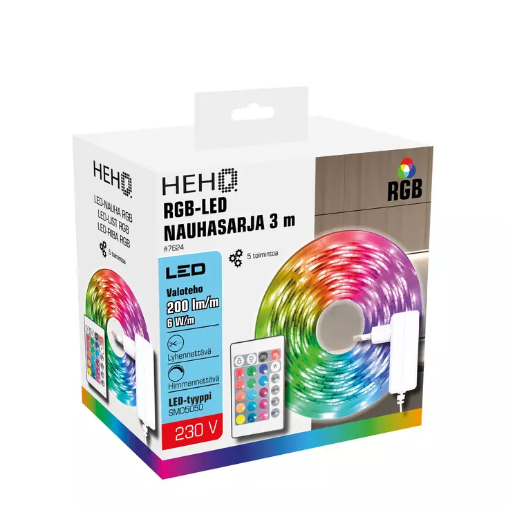 HEHQ LED-valonauha 3m RGB 18W kaukosäätimellä - LED-nauhat - 7624 - 1