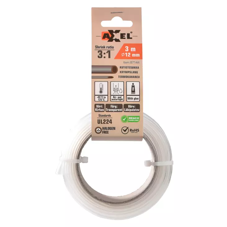 Axxel kutistesukka liimalla 3 m / 12 mm / 3:1 - Kutistesukat - 87144 - 1
