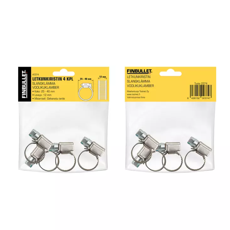 Letkunkiristinsarja 4 osaa 12mm W1 25-40mm - Letkunkiristimet - 2374 - 1