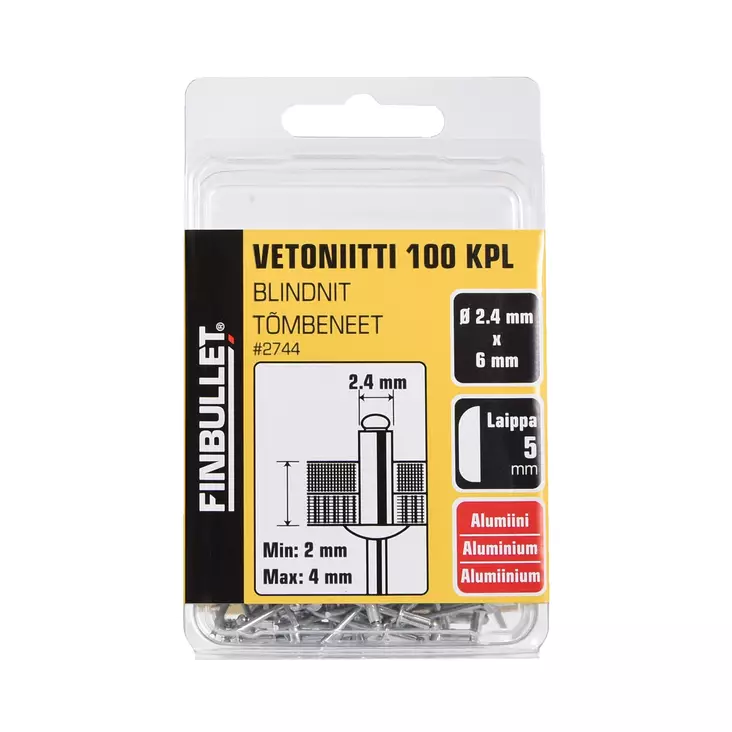 Vetoniitti alum 2.4*6mm 100 kpl Laippa 5 - Popnittänger och popnitar - 2744 - 1