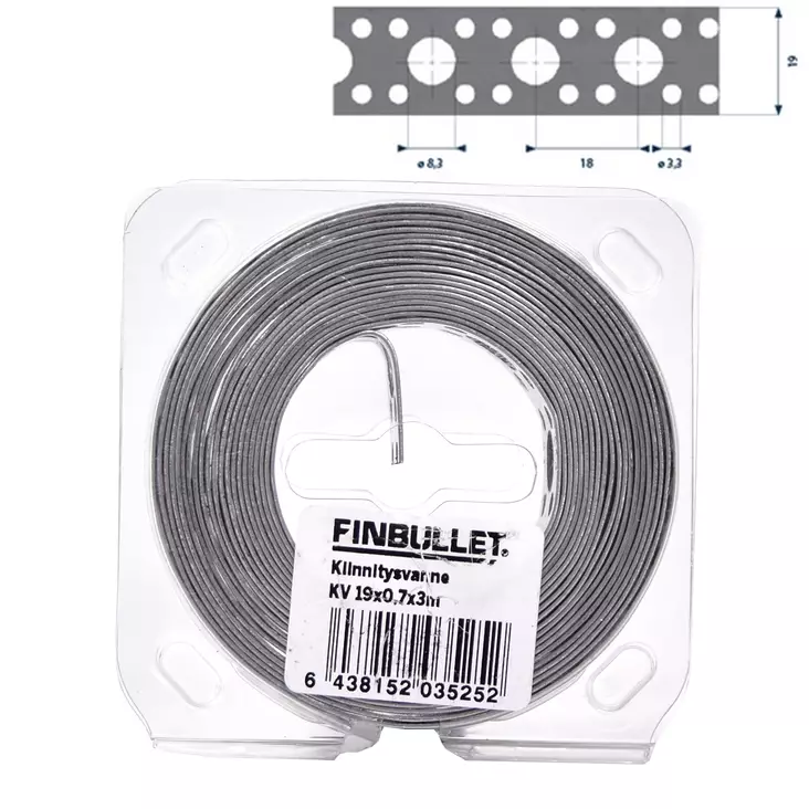 STEEL STRAP 19MMx0,7MMx3 METER PERFORATED - Patentti- ja kiinnitysvanteet - 3525 - 1