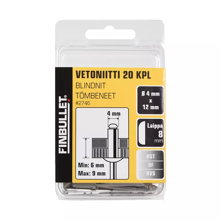 Vetoniitti ruostumaton 4.0*12mm Laippa 8 - Popnittänger och popnitar - 2746 - 1