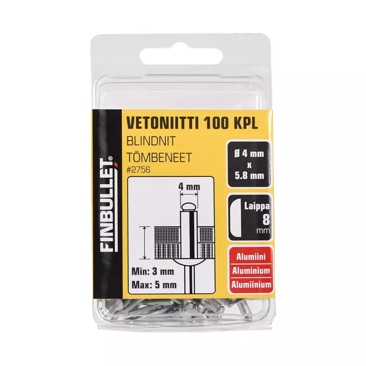 Vetoniitti alumiini 4.0x5.8 mm - Popnittänger och popnitar - 2756 - 1
