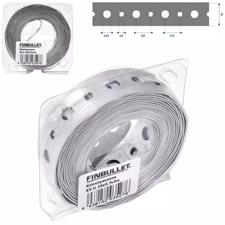 Finbullet Kiinnitysvanne 19 mm x 0,7 mm x 3 m - Patentti- ja kiinnitysvanteet - 3527 - 1
