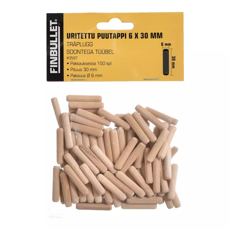 Uritettu puutappi 100kpl 6 x 30 mm - Kiinnikkeet ja ankkurit - 3597 - 1