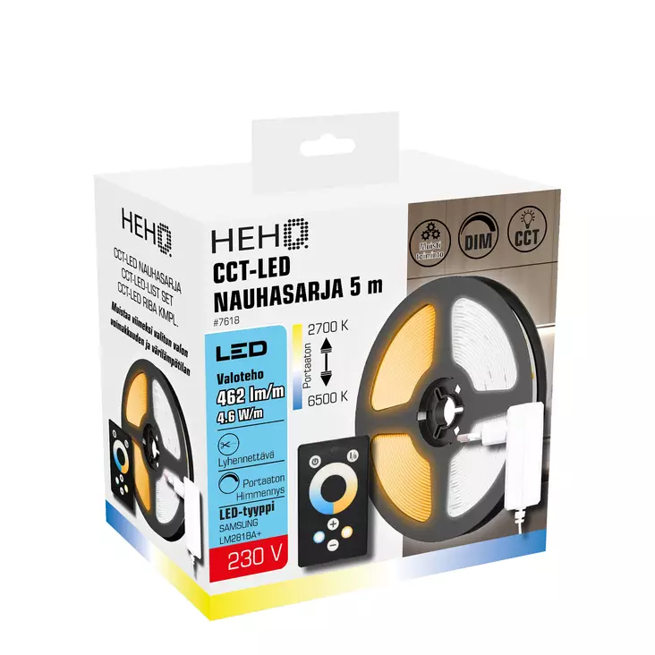 HEHQ LED-valonauha 5m 12V 19W kaukosäätimellä - LED-nauhat - 7618 - 1