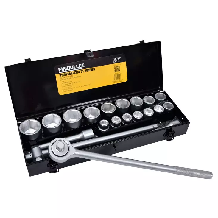 Finbullet Hylsysarja 3/4" 21-os Cr-V - Hylsy- ja työkalusarjat - 1649 - 1