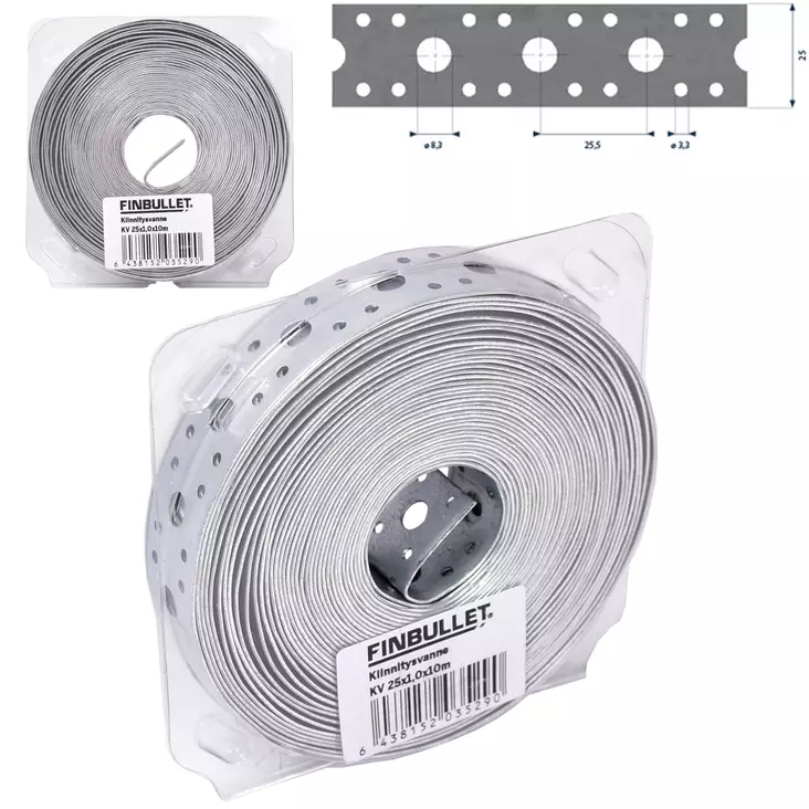 STEEL STRAP 25MMx 1 MMx10METER PERFORATED - Allroundbands - 3529 - 1