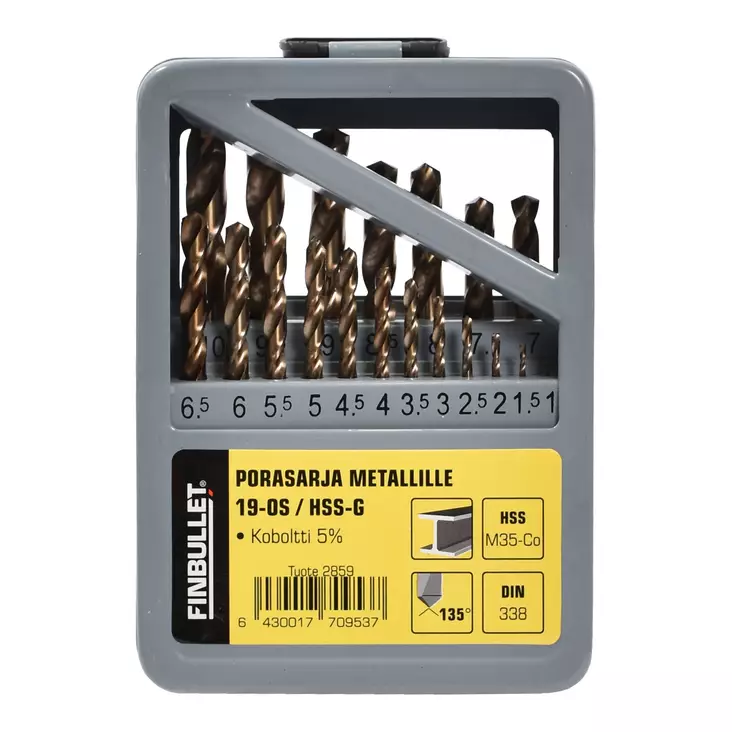 Drill set 19 pcs 1-10 mm HSS-CO - Poranterät ja poranteräsarjat - 2859 - 1
