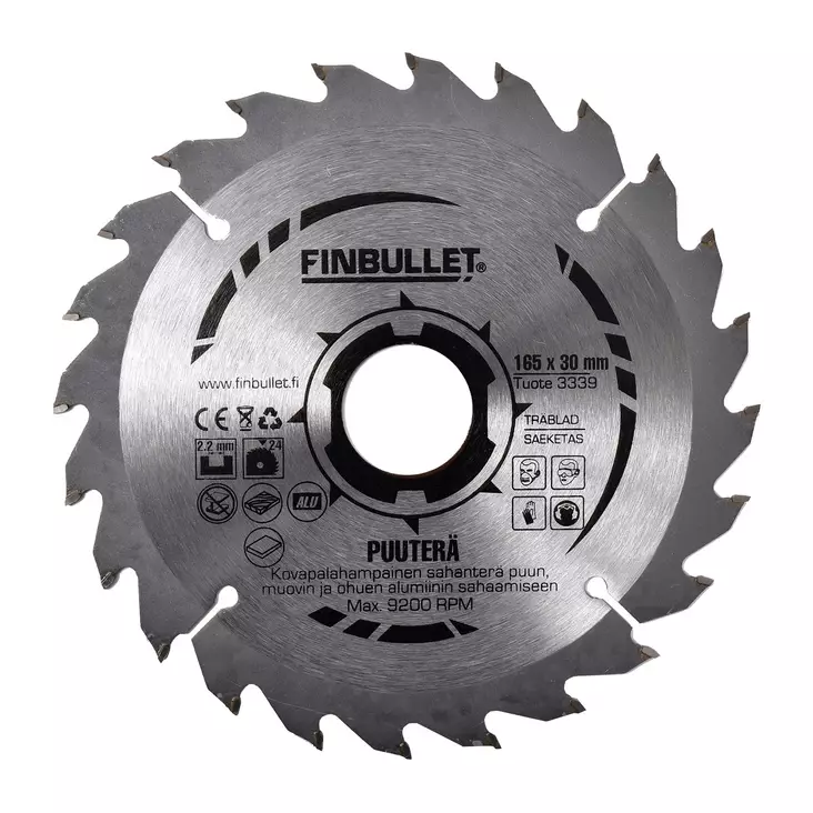 Finbullet Pyörösahanterä 165 mm 24 hampainen - Sirkkelinterät - 3339 - 1