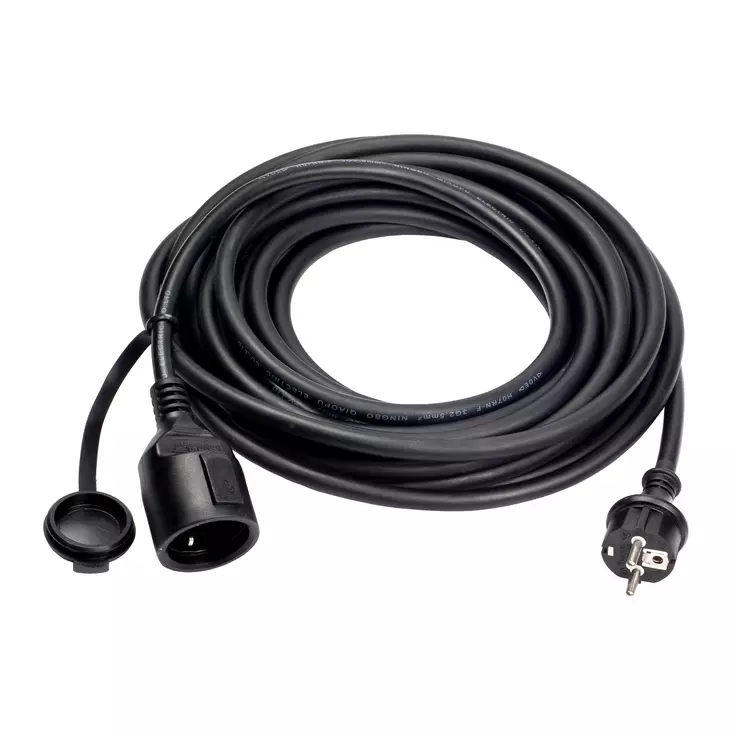 Extension cord 20 m 3 x 1.5 mm H05RR-f black rubber cable IP44 - Jatkojohdot - 8509 - 1