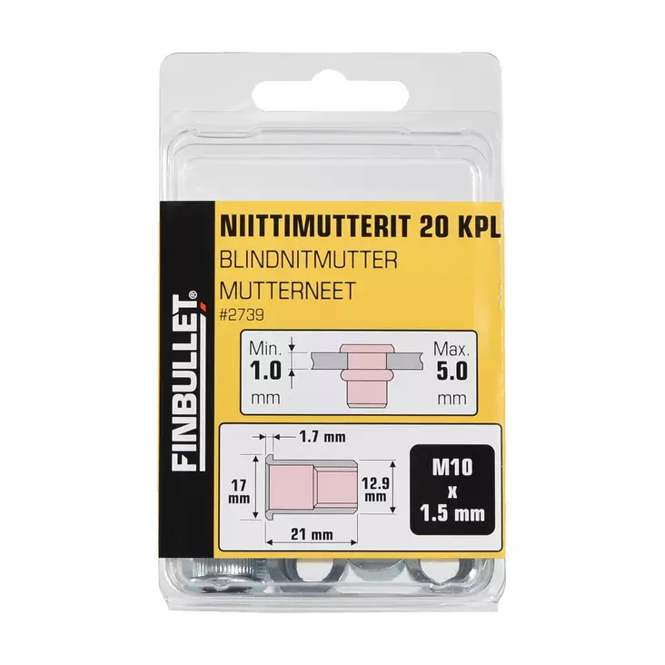 Niittimutteri M10 x 21mm 20pcs - Popnittänger och popnitar - 2739 - 1